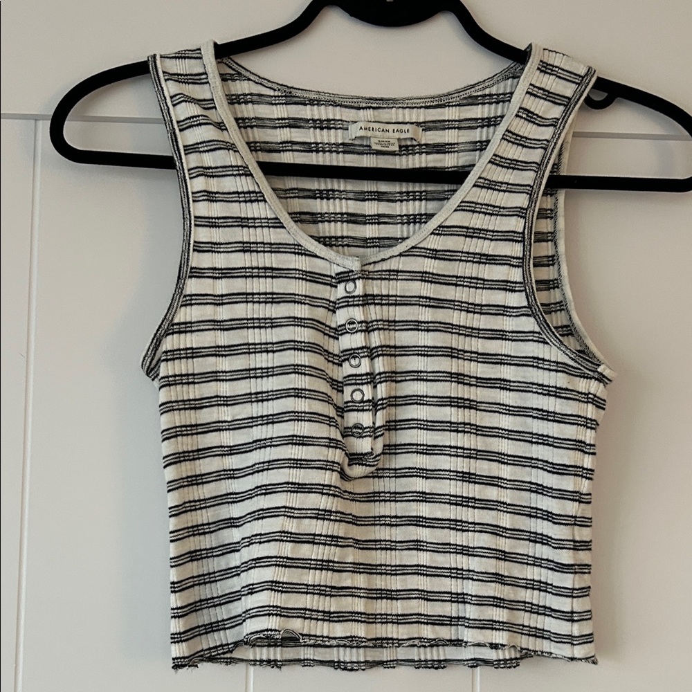 2/$15 American Eagle Outfitters Striped Black and White Tank Top